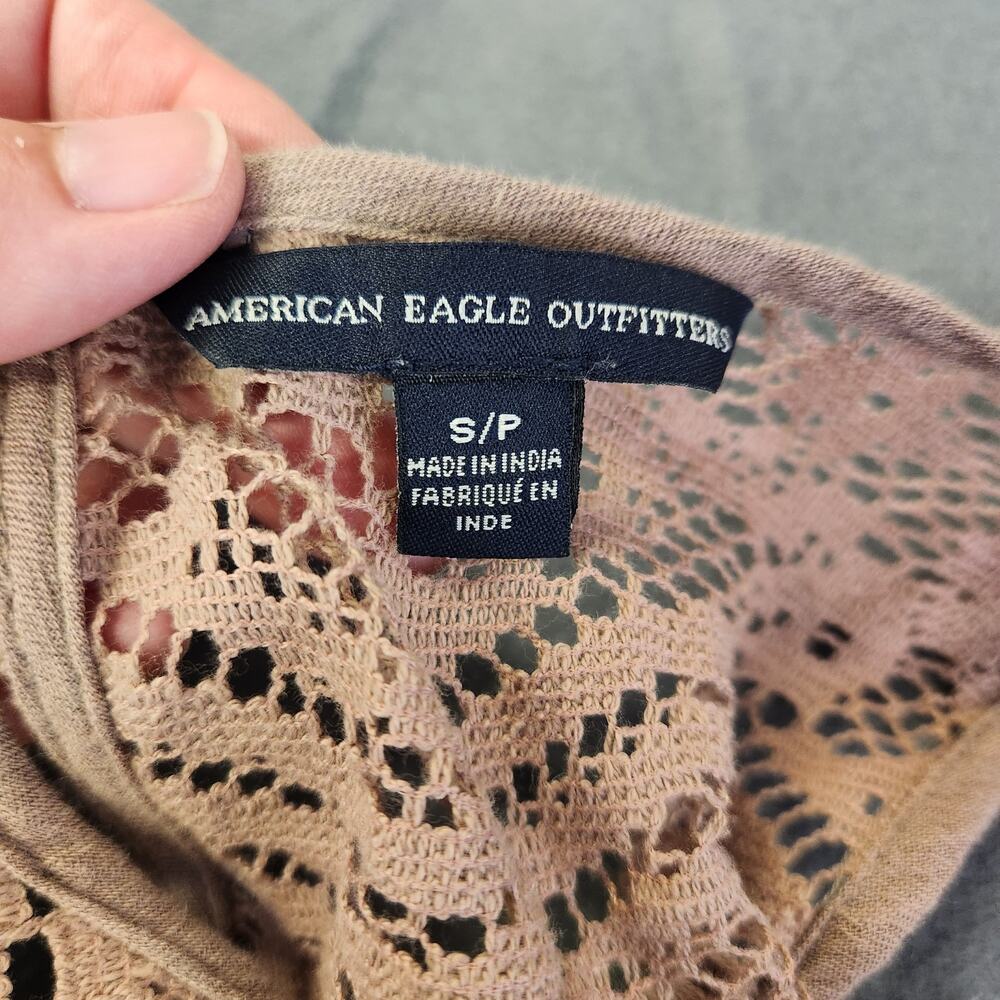 AMERICAN EAGLE Tank Blouse Women Small Light Chocolate Brown Lace Floral Crochet - Picture 4 of 10